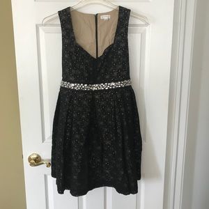 Monteau LA Black lace dress with rhinestone belt